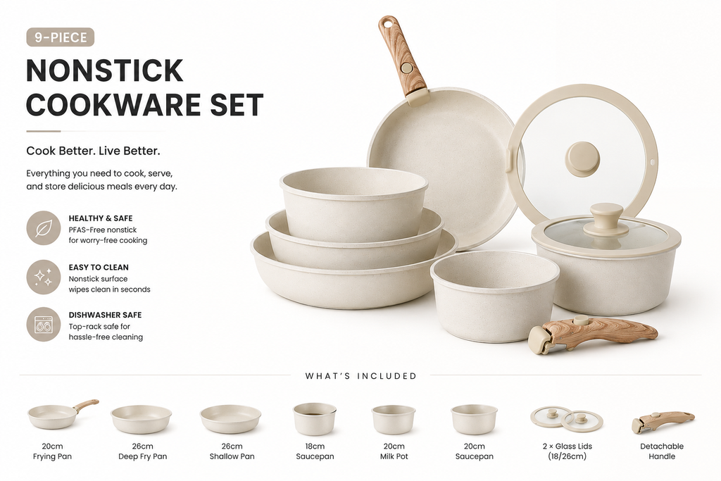 Modern 9-Piece Nonstick Cookware Collection