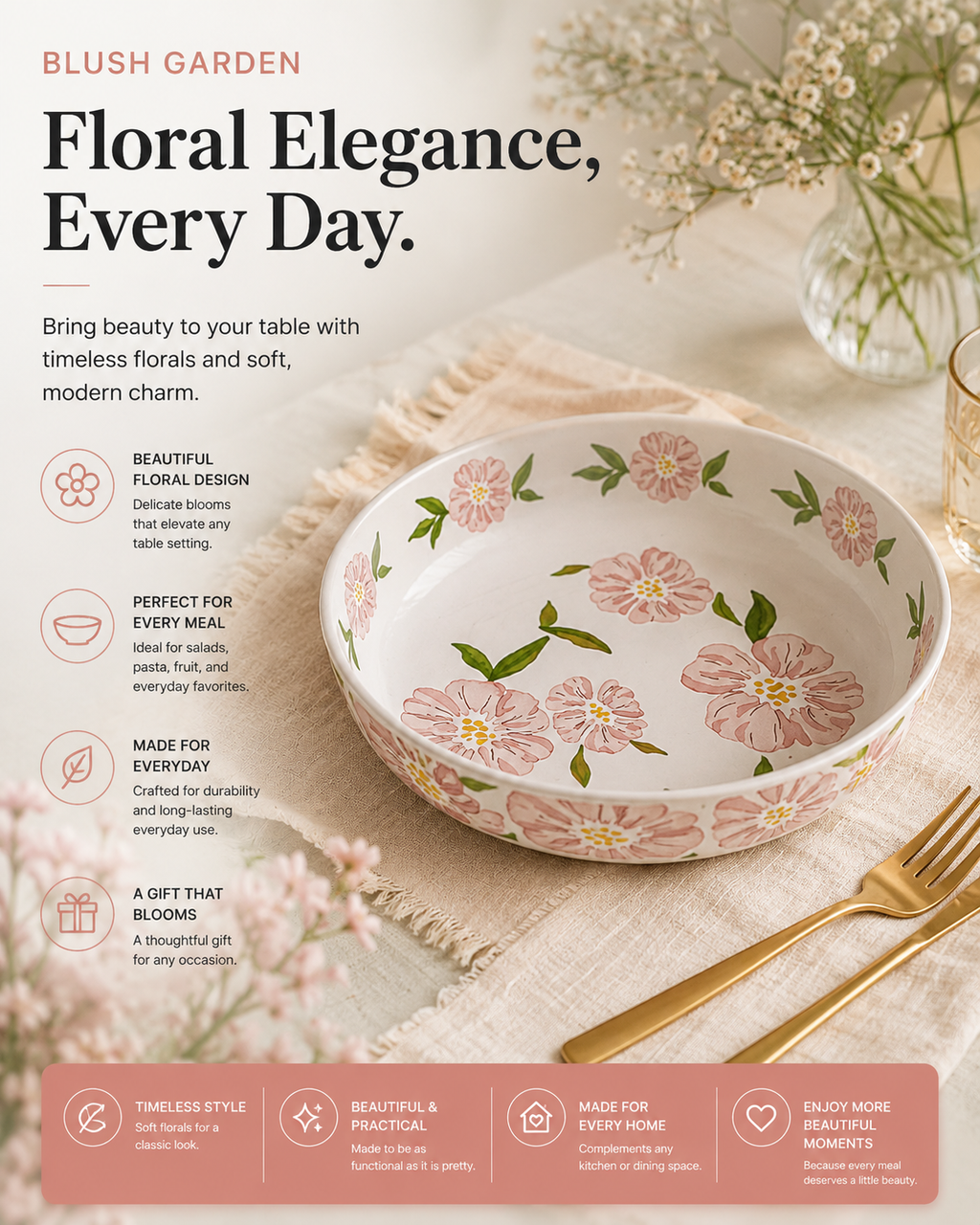Blush Garden Floral Serving Bowl