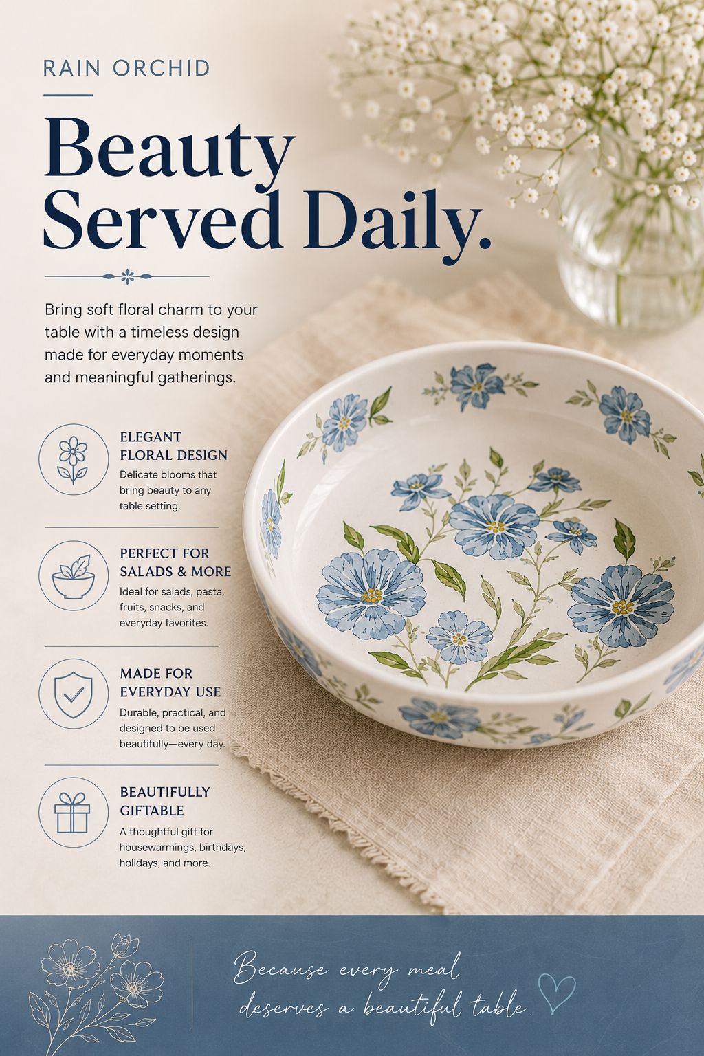 Blush Garden Floral Serving Bowl