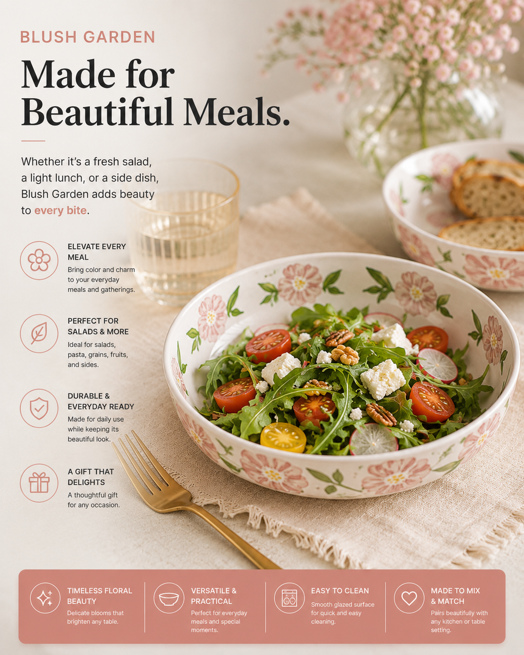Blush Garden Floral Serving Bowl
