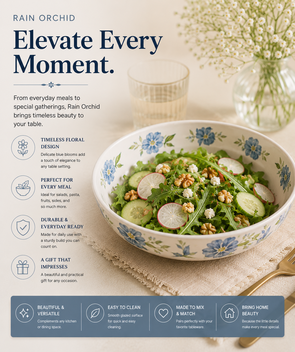Blush Garden Floral Serving Bowl