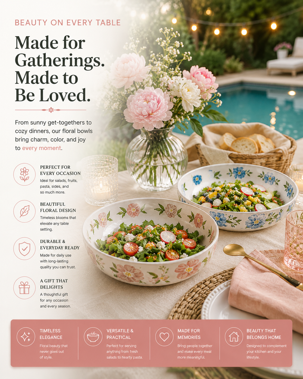 Blush Garden Floral Serving Bowl