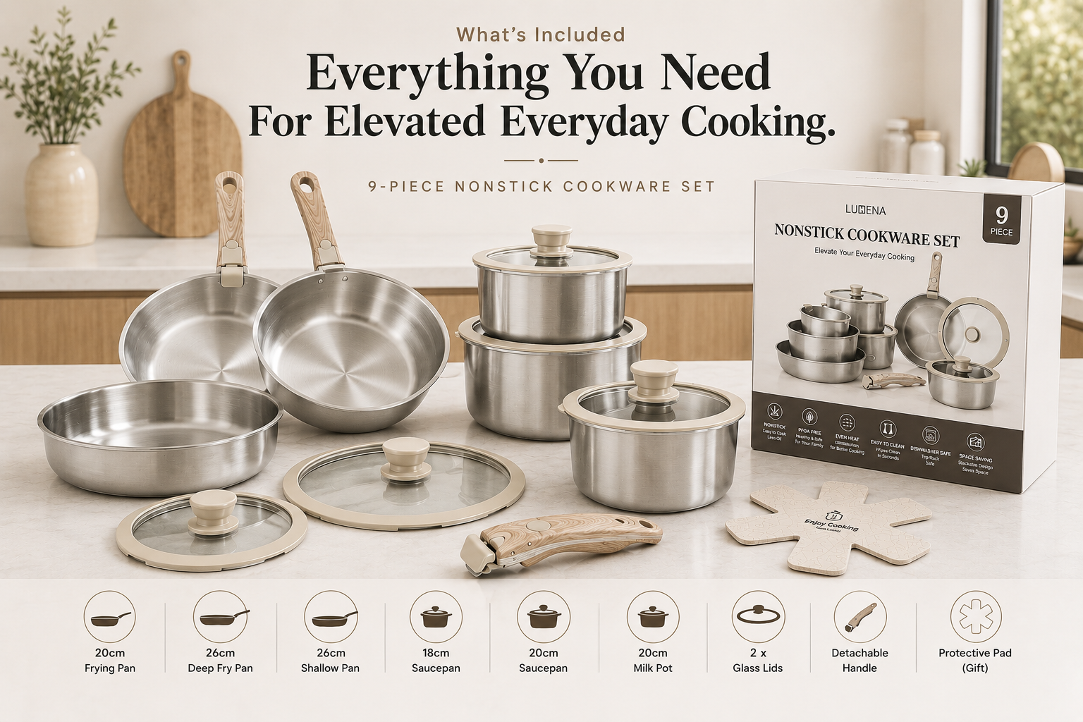 Modern 9-Piece Nonstick Cookware Collection